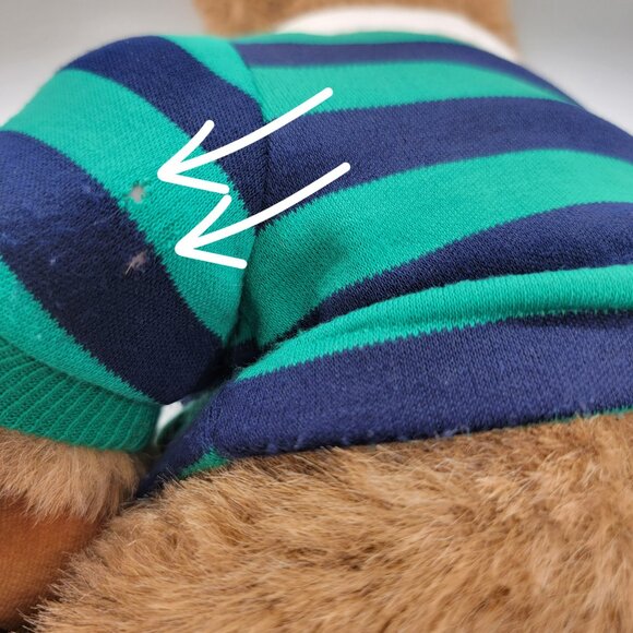 Vintage Gund Lands' End Brown Teddy Bear Plush Green Blue Rugby Shirt Korea 12" - Picture 4 of 7